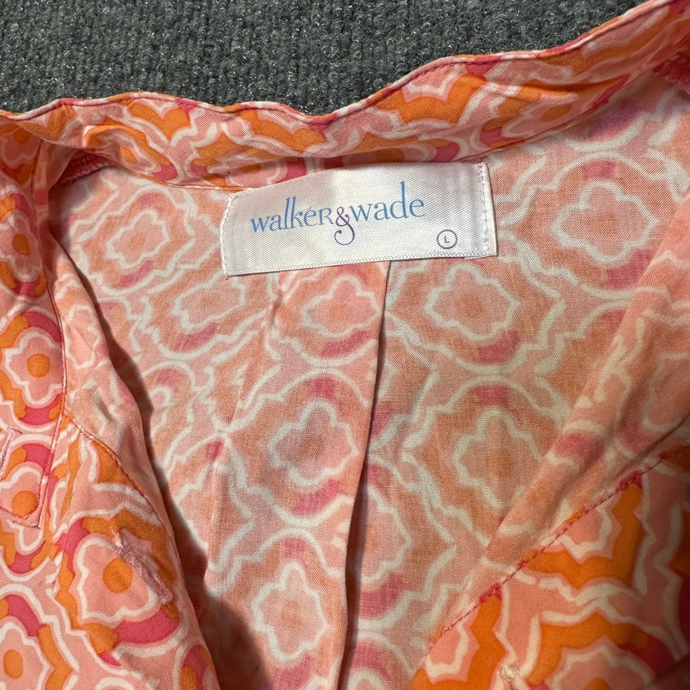 Walker & Wade Orange Pink Geometric Tunic Dress Roll Tab Sleeve Womens Large - Picture 3 of 10